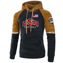 Men's Hoodies Sweatshirts USA Basketball Printed Mens Autumn Fleece Loose Clothes Crewneck Casual Hoody Fashion Raglan Pullover Tracksuit T240217