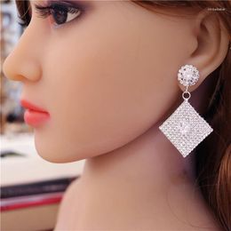 Dangle Earrings Silver Plated Exquisite Square Crystal Women Zircon Cool Unique Ear Tassel Pendant Earring Christmas Gift Bijoux