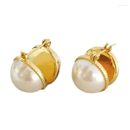 Stud Earrings Classical Beautiful Vintage Round Golden White Bead Party Ball Ear