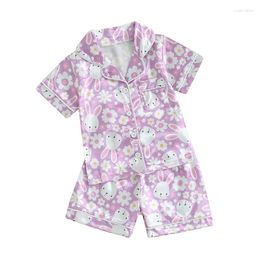 Clothing Sets Toddler Girls Satin Silk Pyjamas Set Easter Pajamas Cute Print Short Sleeves Shirt Shorts Sleepwear Outfits