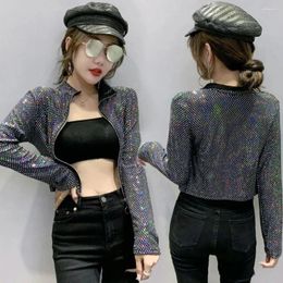 Women's Jackets Spring Summer 2024 Sequin Short Coat For Fashion Slim Long Sleeve Crop Ladies Shinny Party Outerwear Casaco