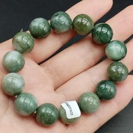 Certified Green Natural Type A Jade Jadeite Carved 14MM Bead Stretchy Bracelet