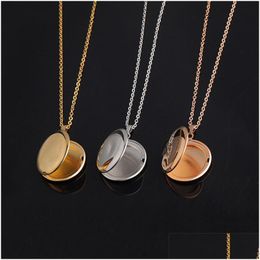 Pendant Necklaces Round Stainless Steel Memory Openging Locket Necklace Family Po Magic Diy Engraveable Jewelry Gift For Bab Dhgarden Dhe7V