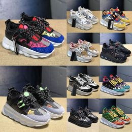 Top Fashion Luxury Chain Reaction Designer Shoes Italy Brand Casual Trainers Black White Multi-Color Rubber Suede Pony Leopard Pink Oversized Platform Sneakers