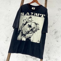 Vintage Round Neck Oversized T Shirt Print High Street Casual Cotton Men's Short Sleeve Tee Shirts