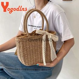 Totes Yogodlns ot Summer Lace Straw Bag Women Fasion Raan andle andmade Weave andbag Vacation Lady Beac Casual PoucH24217