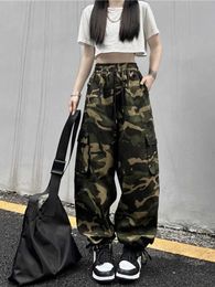 Women's Jeans American retro camouflage cargo pants womens summer new street clothing loose fitting straight wide legs Trauss womens J240217