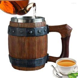 Mugs 2024 Stein Mug Tankard Stainless Steel Wooden Resin 3D Norse Decor Coffee Cool Gothic Beer Cup
