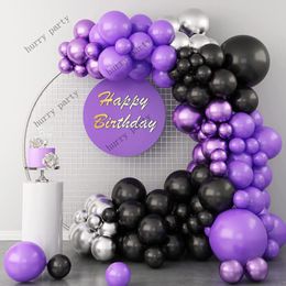 102pcs Purple Balloon Arch Kit Black Ballon Garland For Toy Kid Party First Birthday Decoration Helium Air Globos 240130