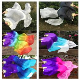 Stage Wear Real Silk Fan Veils For Belly Dance Bamboo-Ribs Folding Long 1.8m/2.1m Chinese Hand Made Dyed Gradient Colour