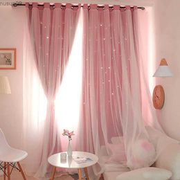 Curtain Double Layers Romantic Sheer Kids Children Girls Curtains With Hollow Out Stars For Living Room Bedroom Windows Drapes