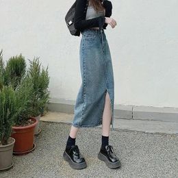 Skirts Denim Skirt Women's Mid Length Split Over Legs Slim Spring A-line Version Ins Student