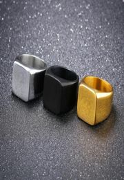 Classic 316L Stainless Steel BlackGoldSilver Square Ring New Brand Men Width Polished Finger Rings Alloy Punk Jewelry Gift Size 7088046