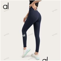 Yoga Outfit Alo 2024 Lycra Fabric Solid Colour Women Pants High Waist Sports Gym Wear Leggings Elastic Fitness Lady Outdoor Drop Delive Ottb5