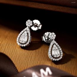 Stud Earrings Karachi S925 Pure Silver Ear Studs Niche High-end Design Full Diamond Water Drop Bone