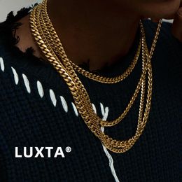 6mm/8mm/10mm/12mm/14mm Gold Stainless Steel Curb Cuban Link Chain Hiphop 18K Gold Plated Cuban Necklace For Men Women Long Size 240131