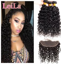 Indian Virgin Human Hair 8A Water Wave Bundles With Lace Frontal Pre Plucked Baby Hair Wet And Wavy 830inch Indian Natural Color 3180926