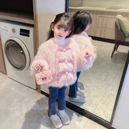 Jackets Girls Sweet Solid Colour Winter Faux Fur Coat Fashionable Korean Style Thickened Baby Sweater