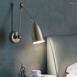 Wall Lamps With Rocker Lamp Bedroom Bedside Light Nordic Retractable Folding Long Arm Study Led Read Industrial Sconce