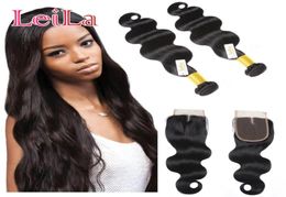 Indian Raw Virgin Hair Mink Body Wave Bundles With Lace Closure Baby Hair 2 Bundles With Closure Natural Colour Body Wave8440586