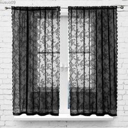 Curtain Lace Curtain Sunscreen Extra Soft Dustproof Decorative Window Drape Floral Patterned Black Lace Sheer Curtain Home Supplies
