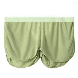 Underpants Mens Ice Silk Underwear Home Shorts Panties Boxers Briefs Side Slit See-Through Boxershorts Breathable Soft