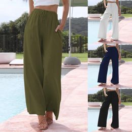 Women's Pants Women Casual Trousers Spring Summer Cotton Linen Elastic Waist Drawstring Fashion Solid Simple Elegant Female