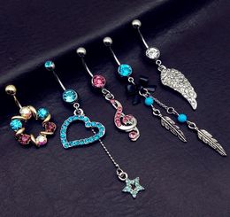5pcs mix style vintage blue Turquoise wings note star bow long dangle navel belly bar button rings body piercing jewelry6746309