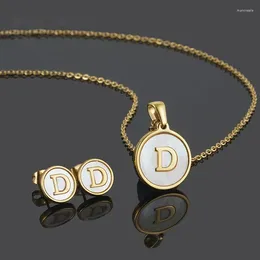 Chains A-Z Drop Charm Initial Shell Necklace And Stud D Earrings Jewellery Sets Alphabet Pendant Chain Letter Mom Gifts