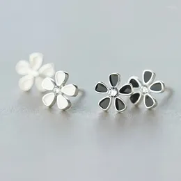 Stud Earrings Trendy Silver Color Classic Flower White Black Sweet For Women Girl Gift Fashion Jewelry Dropship Wholesale