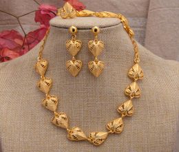 24K Dubai Gold Jewellery Sets For Women African Bridal Wedding Gifts party Necklace Hearth Earrings Ring Bracelet jewellery set 21062599062