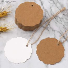 Labels Tags 100pcs Round Kraft Paper Tags Wave Edge Paper Cards Labels Hang Tag Wedding Birthday Christmas Packaging Supplies Cake Box Decor Q240217