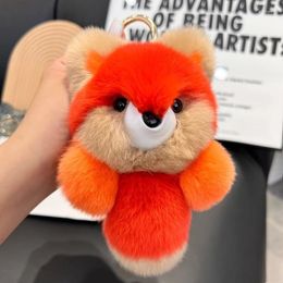 Keychains Real Rabbit Hair Car Key Chain Cute Little Fox Plush Pendant Ins Doll Bag Women Keychain Fur Birthday Gift