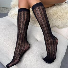 Women Socks Printed Lace Mesh Loose Slouch Ankle High For