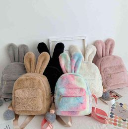 Nxy Children039s Bag Cute Faux Fur Mini Backpacks Rabbit Ear Gril Travel Shoulder Fashion Plush Bagpack Rucksack School for Gir5003554