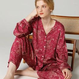 Women's Sleepwear 000 Print Satin Pajamas Suit 2Pcs Nightwear For Lady Homewear Long Sleeve Shirt&pants Pyjamas Loungewear