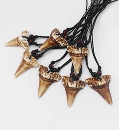 12Pcs Faux Yak Bone Brown Tooth Teeth Pendant Necklace Black Wax Cord Adjustable Necklace Jewellery1232899