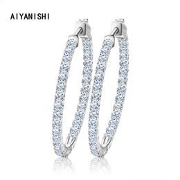 AIYANISHI Real 925 Sterling Silver Classic Big Hoop Earrings Luxury Sona Diamond Hoop Earrings Fashion Simple Minimal Gifts 240119