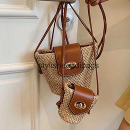 Shoulder Bags 2023 Summer Bohemian Handmade Weaving Women Holiday Beach Straw Bag Wrapped Rattan Basket Handbags Travel TotesH24217