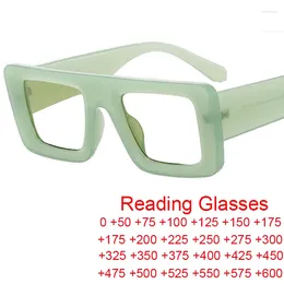 Sunglasses Fashion Green Reading Glasses Women Men Square Flat Top Big Frame Presbyopia Eyeglasses Anti Blue Light