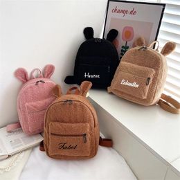 School Bags Personalised Name Ear Backpacks Custom Your Text Kid's Back Pack Plush Bag Toy Gifts For Kids Girls Baby Double Layer