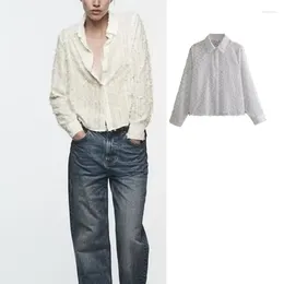Women's Blouses 2024 White Shirts And Women Jacquard Long Sleeve Top Female Korean Fashion Button Up Ladies Tops Summer