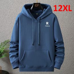 Autumn Winter Thick Fleece Hoodie Men 12XL 10XL Plus Size Hoodies Male Print Hooded Pullover Big Size 12XL Loose Hoodies Blue 240131