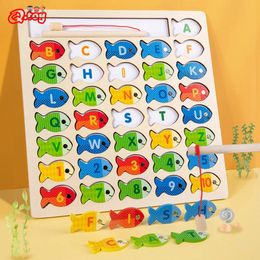 Wooden Fishing Toy Montessori Puzzle Board Game Magnetic Fish Letter Digital Cognize Educational for Kids Preschool Learning 240202