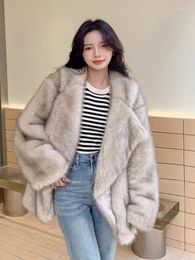 Women's Fur Coat Mid Length Loose Comfortable And Versatile Fashion Suit With Large Lapel Collar Faux