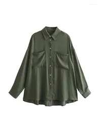 Women's Blouses 2024 Oversize Flowing Shirt Chic Office Ladies Solid Lapel Single-Breasted Blouse 2 Colors Official Store