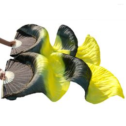 Stage Wear High Quality Silk Belly Dance Fans Performance Real Left Right Hand Fan 180 90cm Black Yellow Colour