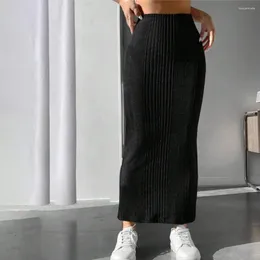Skirts Fashionable High Waist Skirt Solid Colour Slim-fit Striped Knitted Maxi For Women Fall Winter Ankle Length
