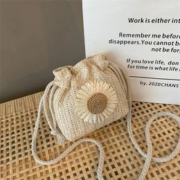 Waist Bags Woven Bag Women's Fashion 2024 Summer Straw Cute Ins Bucket Personality Girl One-Shoulder Messenger