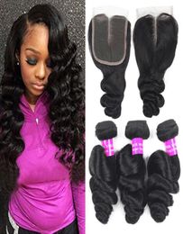 9A Brazilian Virgin Hair 3Bundles with Closure Extension Weave Peruvian Malaysian Human Hair Bundles with Closure Loose Deep Wave 9397732